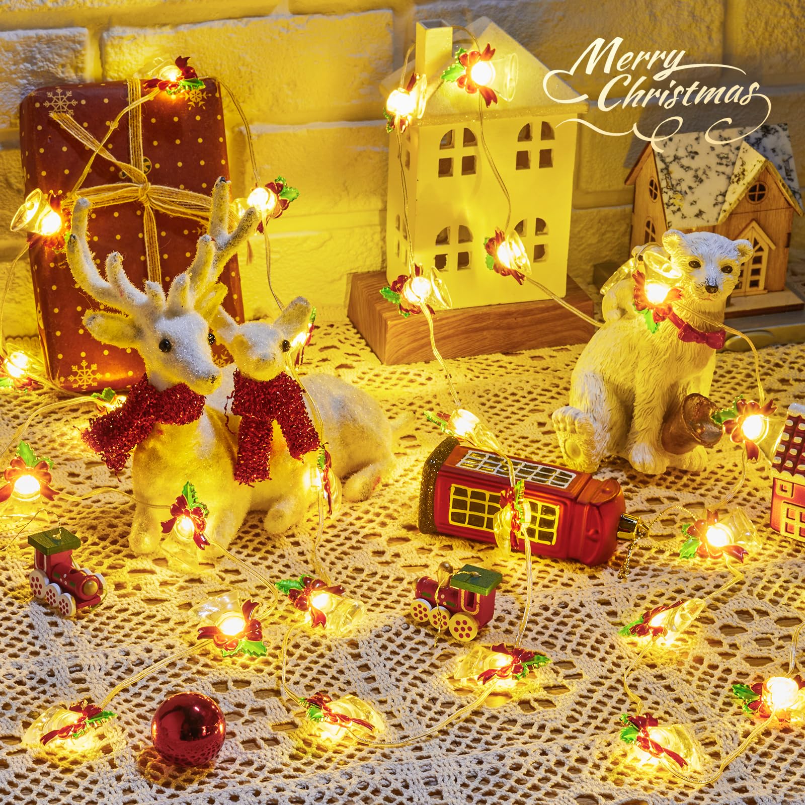 Vintage-Christmas-Lights-Indoor-String-Lights, 7.5Ft C9 Christmas Snow Globe String Lights with Tree & Snow & Cute Ornaments, 8 Modes Battery Operated Lights for Tree Garland Fireplace Xmas Decor